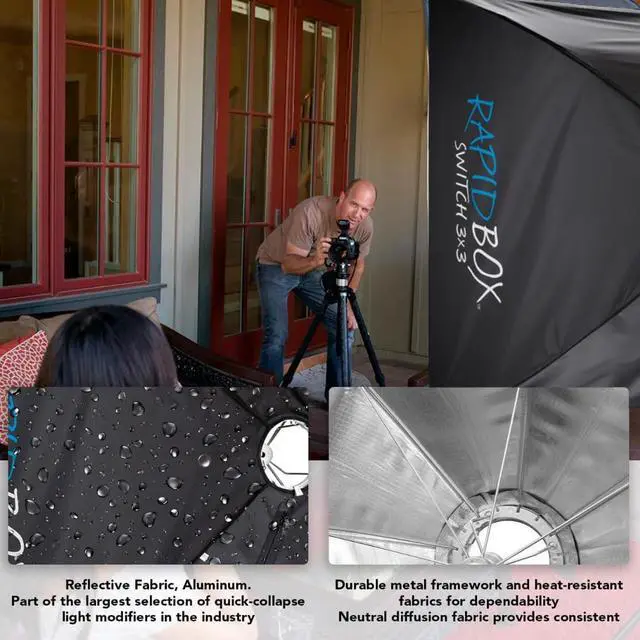 Alt view image 4 of 7 - Westcott Rapid Box Collapsible Switch Modifier Softbox 3 x 3 with Carry Case and Diffusion Panels Bundle with Pro Light Adjustable Corner System and Hook-and-Loop Tape Lining Mods 3 x 3 (2 Items)