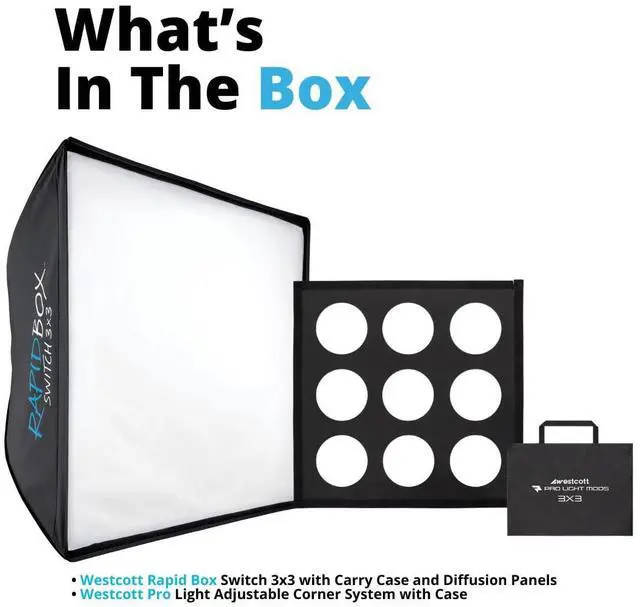 Alt view image 7 of 7 - Westcott Rapid Box Collapsible Switch Modifier Softbox 3 x 3 with Carry Case and Diffusion Panels Bundle with Pro Light Adjustable Corner System and Hook-and-Loop Tape Lining Mods 3 x 3 (2 Items)