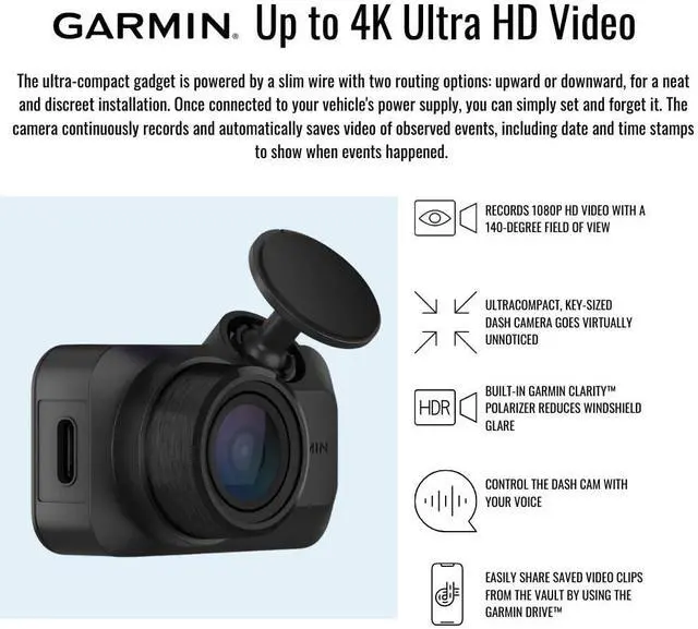 Alt view image 5 of 7 - Garmin Dash Cam Mini 3 Ultra-Compact 1080p Camera with 140-Degree Field of View (Black) Bundle with Dash Camera Accessory (2 Items)