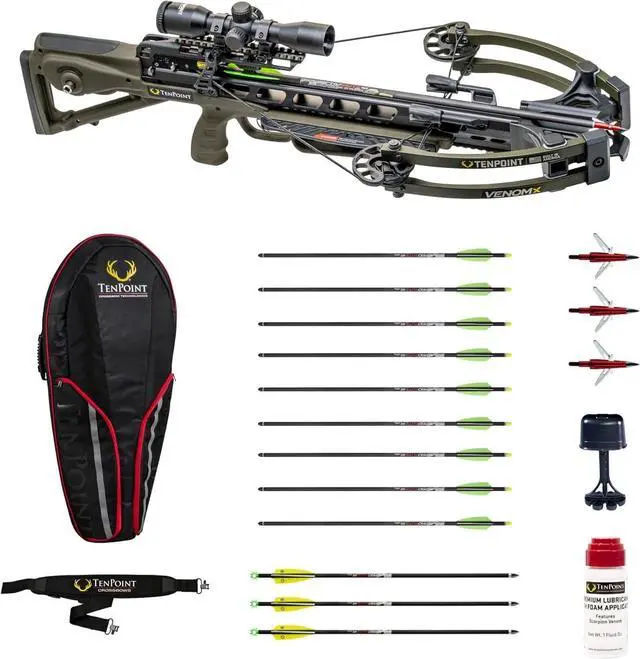 Main image of TenPoint Venom X Crossbow Bundle with Carbon Arrows, Lighted Arrows, CenterPunch Broadheads, Neoprene Sling, Premium Lubricant, and Soft Case (7 Items)