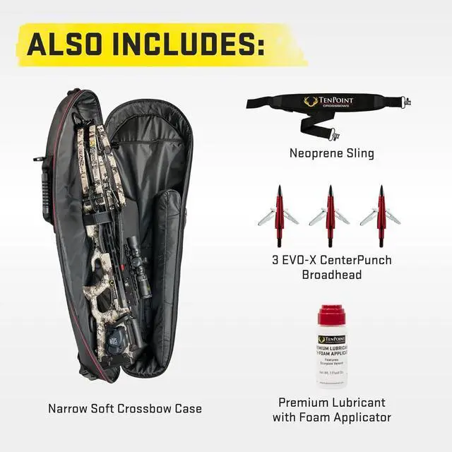 Alt view image 7 of 7 - TenPoint Venom X Crossbow Bundle with Carbon Arrows, Lighted Arrows, CenterPunch Broadheads, Neoprene Sling, Premium Lubricant, and Soft Case (7 Items)