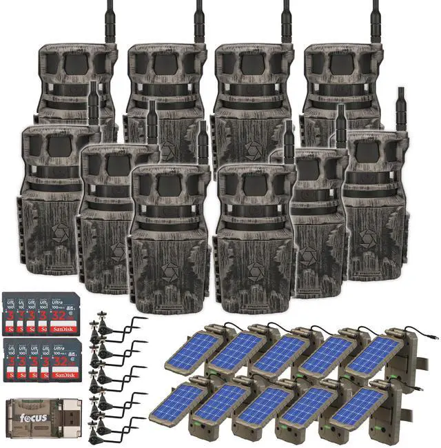 Main image of Stealth Cam Revolver 40MP Pro 360-Degree Cellular Trail Camera (10-Pack) Bundle with Solar Power Panel(10-Pack), Trail Camera Holder (10-Pack), 32GB Memory Card (10-Pack), and Card Reader (41 Items)