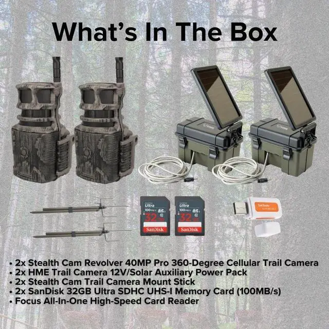 Alt view image 6 of 6 - Stealth Cam Revolver 40MP Pro 360-Degree Cellular Trail Camera (2-Pack) Bundle with Trail Camera (2-Pack), Trail Camera Mount Stick (2-Pack), 32GB Memory Card (2-Pack), and Card Reader (9 Items)