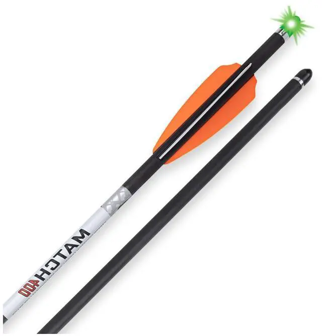 Alt view image 3 of 7 - TenPoint Wicked Ridge Match 400 Alpha-Blaze 20-Inch 0.004-Inch Straight Lighted Carbon Arrows with Stainless-Steel Inserts and Elongated Ear (Black, 3-Pack)