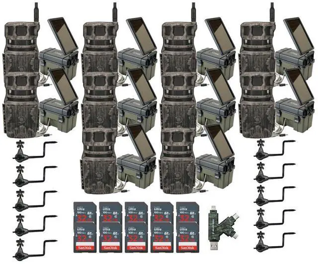 Main image of Stealth Cam Revolver 40MP Pro 360-Degree Cellular Trail Camera (10-Pack) Bundle with Trail Camera 12V (10-Pack), Trail Camera Holder (10-Pack), 32GB Memory Card (10-Pack), and Reader-Writer (41 Items)