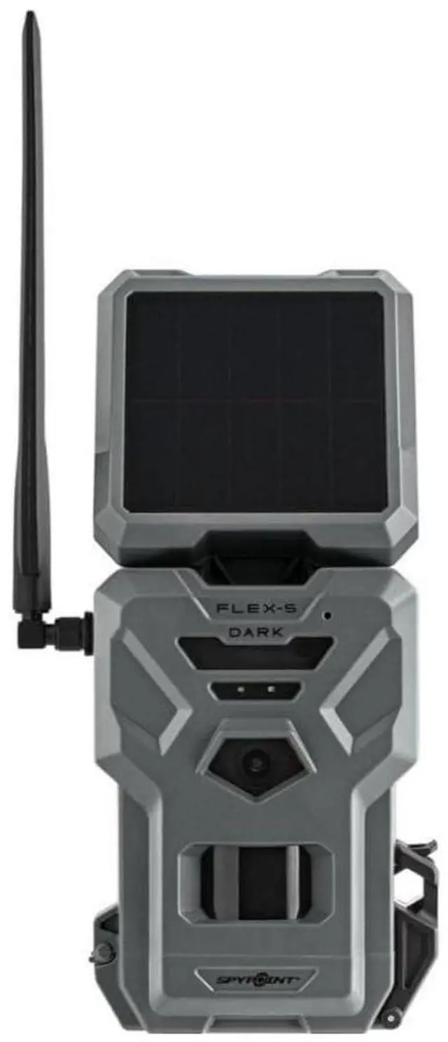 Main image of SPYPOINT FLEX-S DARK Cellular Night Vision Trail Camera with Integrated Solar Panel, Dual SIM Configuration, 40MP Photo, and 1080p Videos with Sound (Gray)