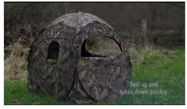 Alt view image 4 of 5 - Ameristep 60 x 60 x 66-Inch Doghouse Fire Retardant Spring Steel 2-Person Ground Blind with 8 Window Openings and ShadowGuard Coating (3D Edge ReLeaf)