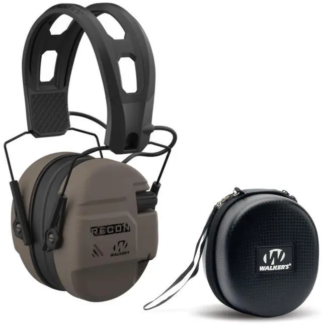 Main image of Walker's Recon Low-Profile Digital Electronic Muff with SAC Technology and NRR 26 (Flat Dark Earth) Bundle with Walker's Hearing Protection Case (2 Items)
