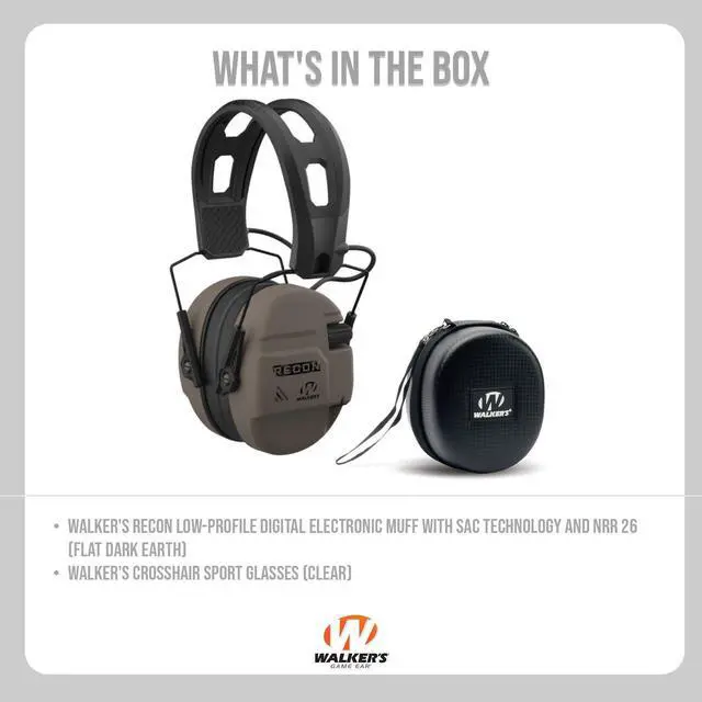 Alt view image 7 of 7 - Walker's Recon Low-Profile Digital Electronic Muff with SAC Technology and NRR 26 (Flat Dark Earth) Bundle with Walker's Hearing Protection Case (2 Items)