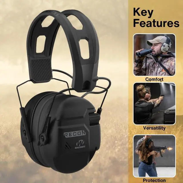 Alt view image 3 of 6 - Walker's Recon Low-Profile Digital Electronic Muff with SAC Technology and NRR 26 (Black) Bundle with Walker's Hearing Protection Case (2 Items)
