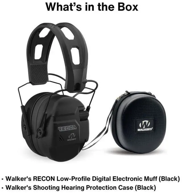 Alt view image 6 of 6 - Walker's Recon Low-Profile Digital Electronic Muff with SAC Technology and NRR 26 (Black) Bundle with Walker's Hearing Protection Case (2 Items)