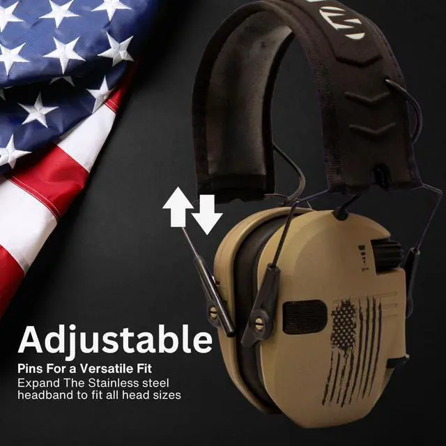 Alt view image 2 of 6 - Walker's Razor Slim Electronic Hearing Muff (Distressed Flag) Bundle with Walkie Talkie Attachment (Flat Dark Earth) (2-Pack), Sport Glasses (Clear) (2-Pack), and Cleaning Cloth (2-Pack) (8 Items)