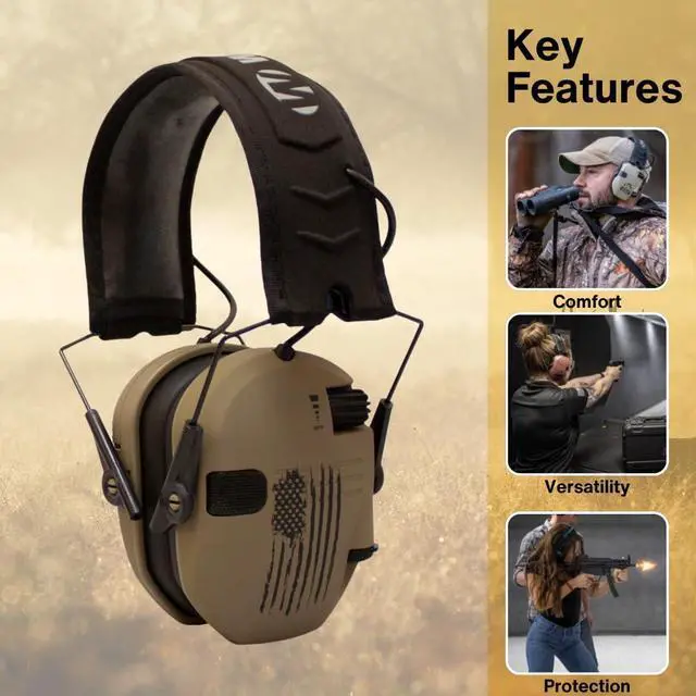 Alt view image 4 of 6 - Walker's Razor Slim Electronic Hearing Muff (Distressed Flag) Bundle with Walkie Talkie Attachment (Flat Dark Earth) (2-Pack), Sport Glasses (Clear) (2-Pack), and Cleaning Cloth (2-Pack) (8 Items)