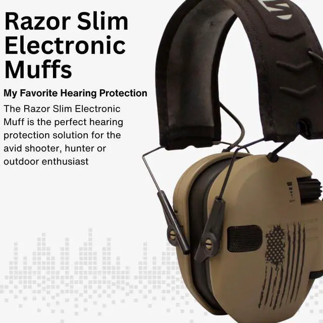 Alt view image 5 of 6 - Walker's Razor Slim Electronic Hearing Muff (Distressed Flag) Bundle with Walkie Talkie Attachment (Flat Dark Earth) (2-Pack), Sport Glasses (Clear) (2-Pack), and Cleaning Cloth (2-Pack) (8 Items)