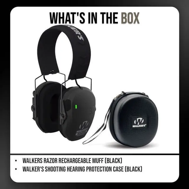 Alt view image 7 of 7 - Walker's Razor Rechargeable Black Muff with Hearing Protection Black Case Bundle