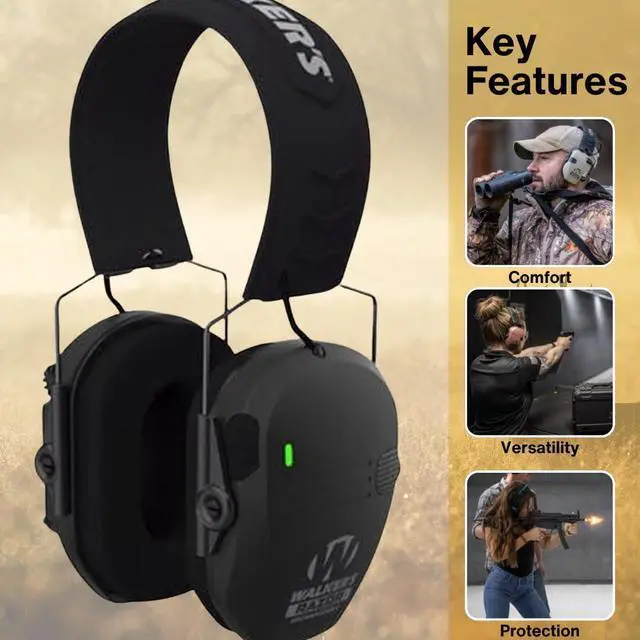 Alt view image 2 of 7 - Walker's Razor Rechargeable Black Muff with Hearing Protection Black Case Bundle