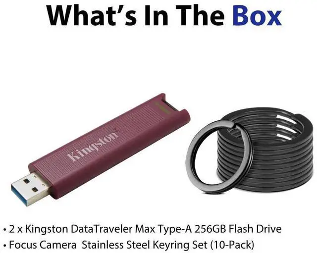 Alt view image 7 of 7 - Kingston DataTraveler Max Type-A 256GB High-Performance USB Flash Drive (2-Pack) Bundle with Focus Camera Premium Stainless Steel Keychain Rings (3 Items)