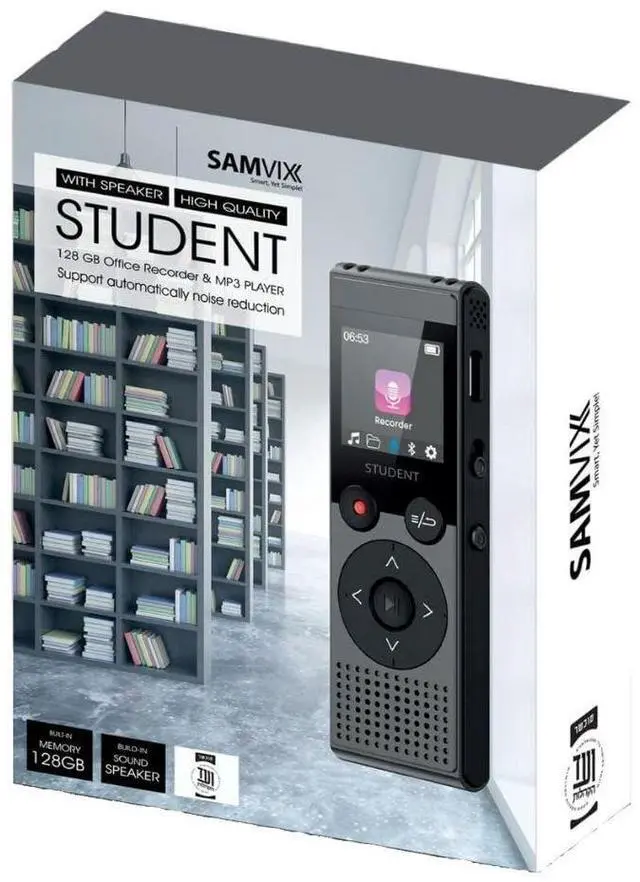 Alt view image 2 of 3 - Samvix Student 128 Kosher Office Voice Recorder and MP3 Player with Sound Speaker Supports Automatically Noise Reduction (128GB, Gray and Black)