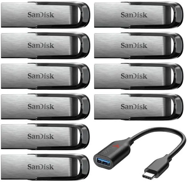 Main image of SanDisk 32GB Ultra Flair USB 3.0 Flash Drive (10-Pack) with USB-C Adapter Bundle (11 Items)