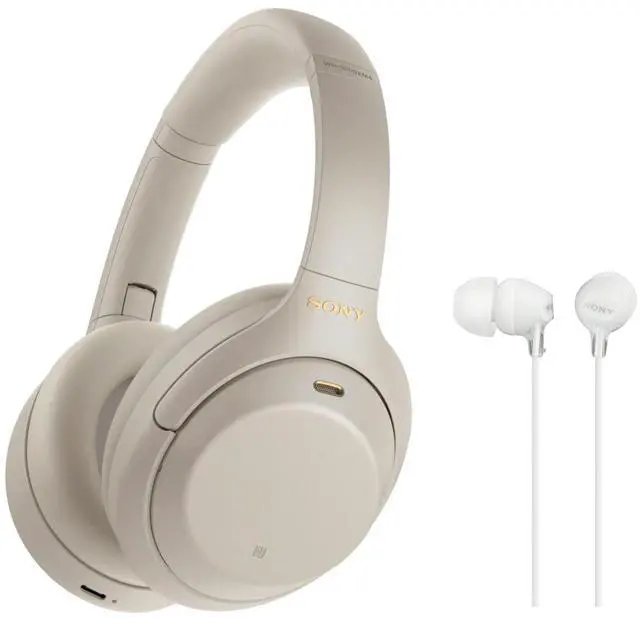 Alt view image 2 of 7 - sony wh-1000xm4 wireless noise canceling over-ear headphones (silver) with sony wi-sp500 in-ear sports wireless headphones (black) bundle (2 items)