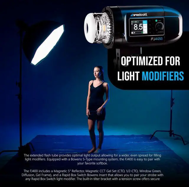 Alt view image 4 of 7 - Westcott FJ400 400Ws Strobe with AC and DC Li-Ion Polymer Battery Bundle with Westcott Diffusion Fabric for 43-Inch-Deep Parabolic Umbrella with Adjustable Drawstring Entry Point (2 Items)