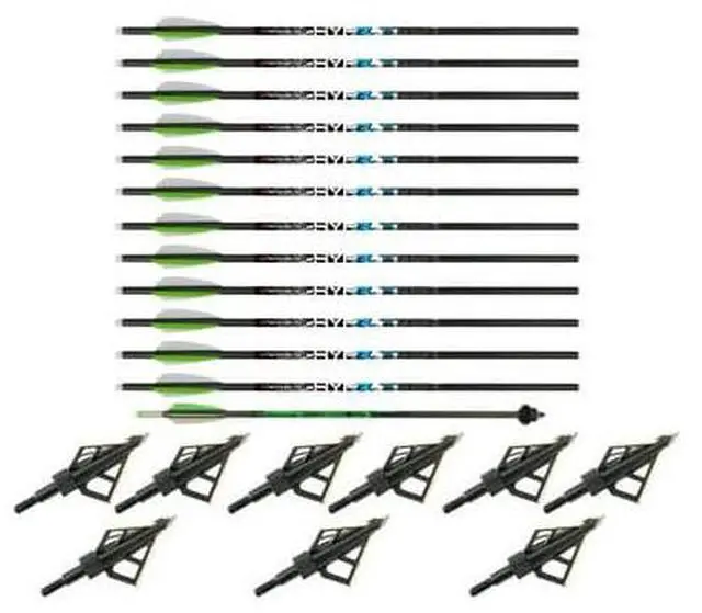 Main image of Killer Instinct Crossbows Hypr Lite 20 inch Crossbow Bolts (12-Pack) with Decocking Bolt and Fixed-Blade Steel Tip 100-Grain Hunting Broadheads (9-Pack) (6 Items)