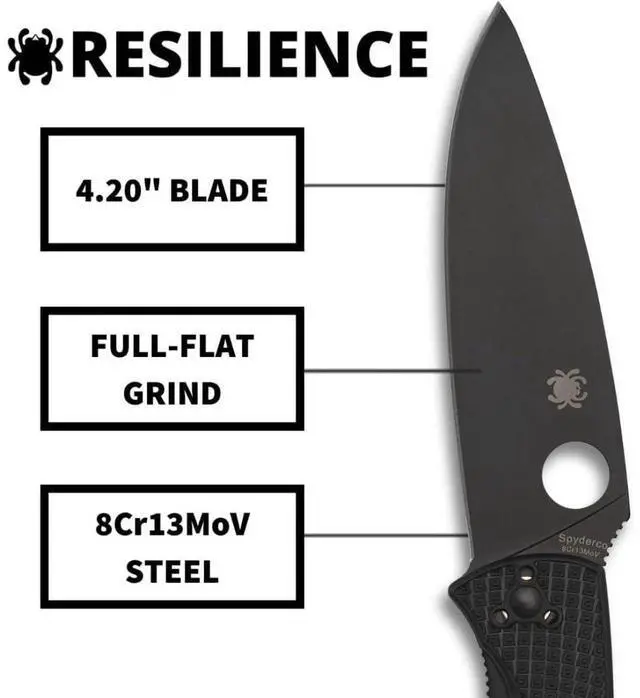 Alt view image 4 of 7 - Spyderco Resilience Lightweight Foldable Knife with Stainless Steel Blade and Durable Secure Grip FRN Handle (Black)