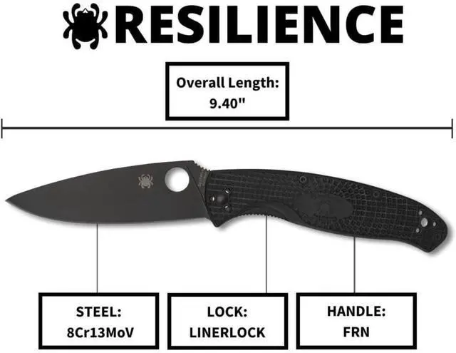 Alt view image 6 of 7 - Spyderco Resilience Lightweight Foldable Knife with Stainless Steel Blade and Durable Secure Grip FRN Handle (Black)