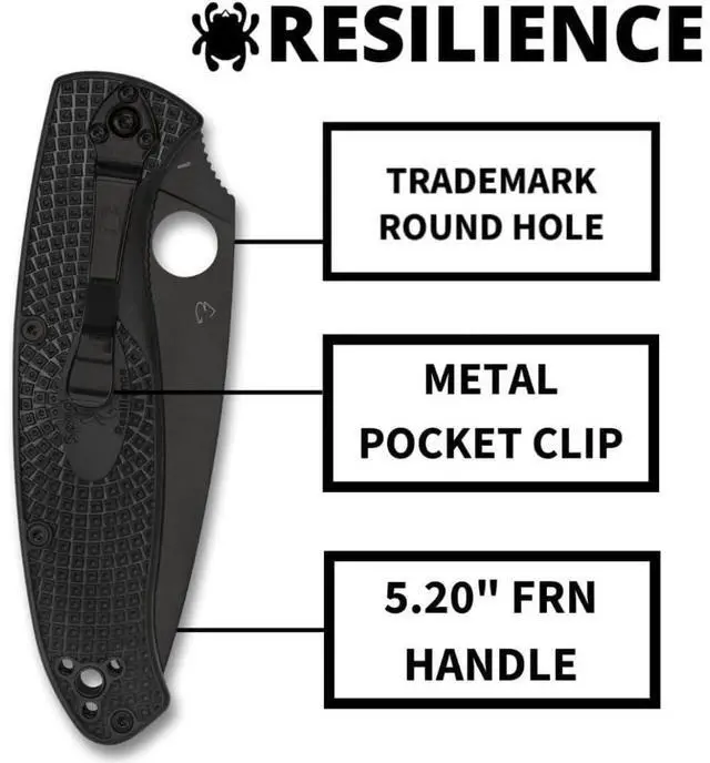 Alt view image 5 of 7 - Spyderco Resilience Lightweight Foldable Knife with Stainless Steel Blade and Durable Secure Grip FRN Handle (Black)
