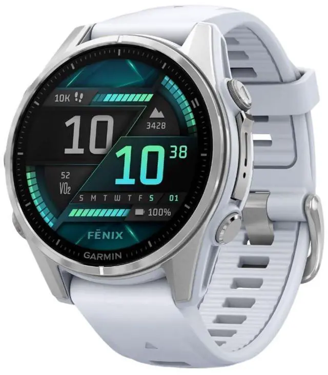 Alt view image 2 of 8 - Garmin fnix® 8 - 43mm, AMOLED, Premium Multisport GPS Smartwatch, Long-Lasting Battery Life, Dive-Rated, Built-in LED Flashlight, Silver with Whitestone Band