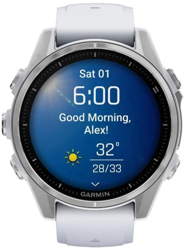 Alt view image 4 of 8 - Garmin fnix® 8 - 43mm, AMOLED, Premium Multisport GPS Smartwatch, Long-Lasting Battery Life, Dive-Rated, Built-in LED Flashlight, Silver with Whitestone Band