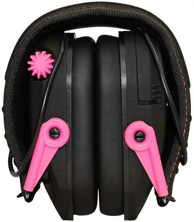 Alt view image 6 of 6 - Walker's Razor Slim Shooter Pink Electronic Hunting Folding Hearing Protection Earmuffs with 23dB Noise Reduction & Black Shockproof Carrying Case