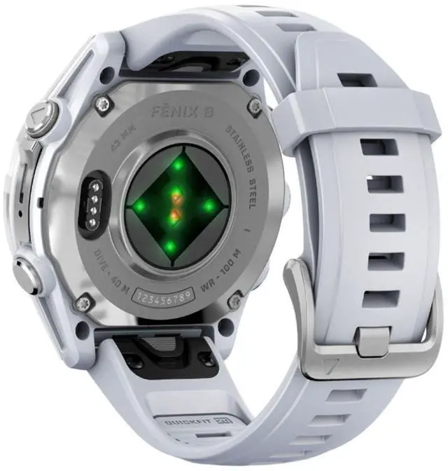 Alt view image 7 of 8 - Garmin fnix® 8 - 43mm, AMOLED, Premium Multisport GPS Smartwatch, Long-Lasting Battery Life, Dive-Rated, Built-in LED Flashlight, Silver with Whitestone Band