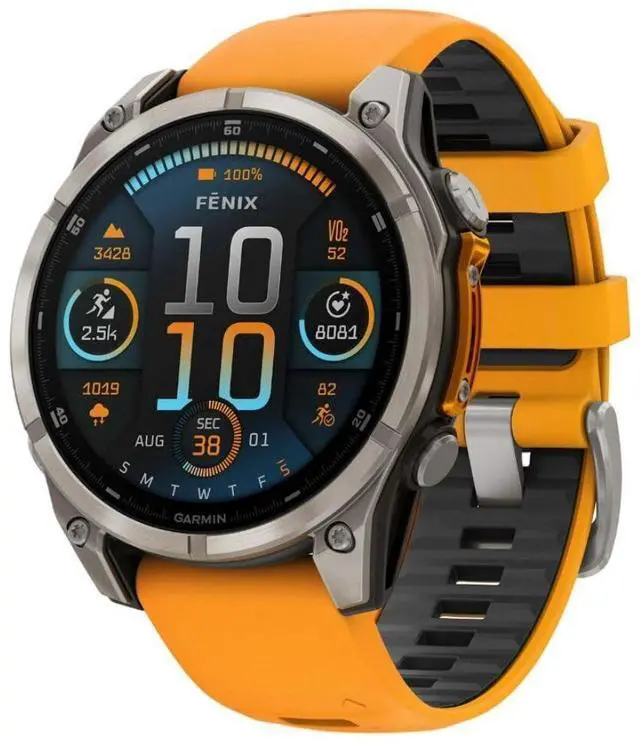 Alt view image 12 of 18 - Garmin fnix® 8, 47 mm, AMOLED, Sapphire, Titanium with Spark Orange/Graphite Silicone Band