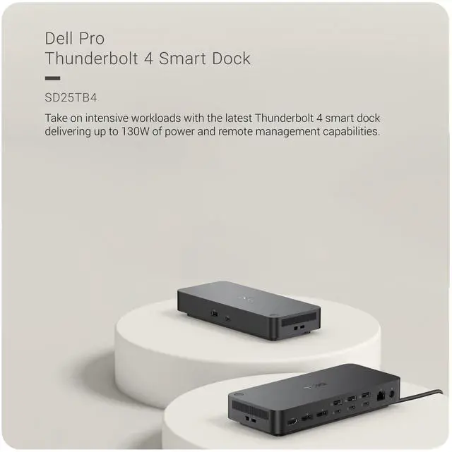 Alt view image 2 of 7 - Dell SD25TB4 Thunderbolt 4 Smart Dock 4K Support and up to 4 Displays (Black) Bundle with 4K HDMI Cable, 6ft DisplayPort Cable, 6ft USB-C Cable, Ten Cable Ties, and 128GB USB Drive (15 Items)