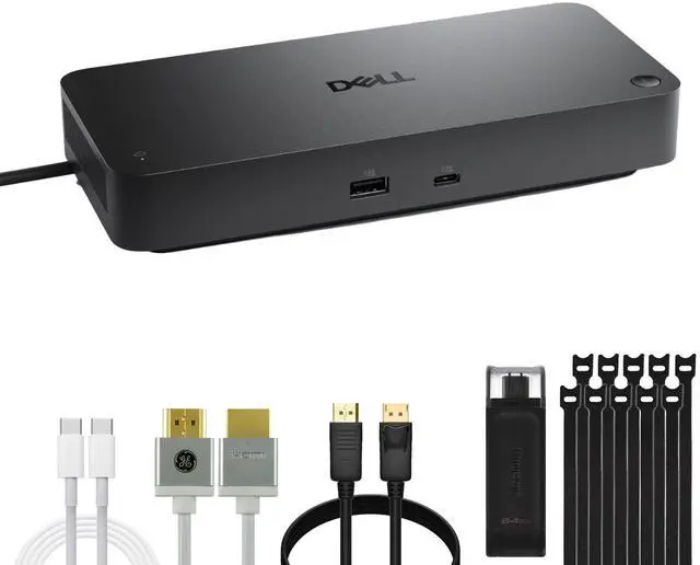 Main image of Dell SD25TB4 Thunderbolt 4 Smart Dock 4K Support and up to 4 Displays (Black) Bundle with 4K HDMI Cable, 6ft DisplayPort Cable, 6ft USB-C Cable, Ten Cable Ties, and 128GB USB Drive (15 Items)