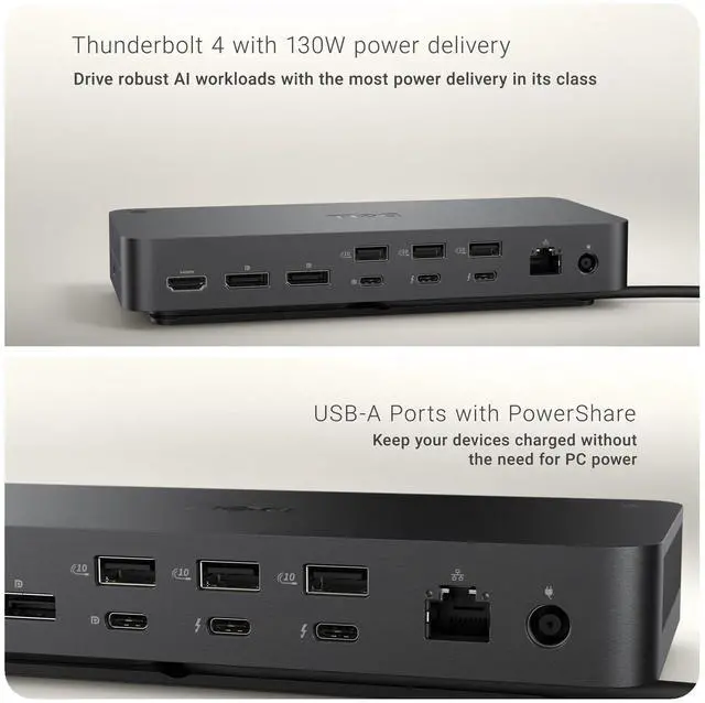 Alt view image 4 of 7 - Dell SD25TB4 Thunderbolt 4 Smart Dock 4K Support and up to 4 Displays (Black) Bundle with 4K HDMI Cable, 6ft DisplayPort Cable, 6ft USB-C Cable, Ten Cable Ties, and 128GB USB Drive (15 Items)