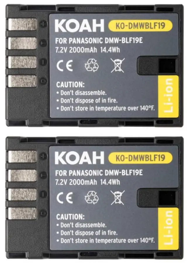 Alt view image 2 of 7 - Koah PRO Panasonic DMW-BLF19 Two-Pack Rechargeable 2000 mAh Battery and Dual Portable Charger Kit, USB charging output for digital camera, long lasting Japanese cell high voltage batteries