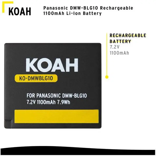 Alt view image 2 of 7 - Koah PRO Rechargeable DMW-BLG10 Replacement 1100mAh Li-Ion Battery - Compatible with Panasonic Lumix DMC-GF3, DMC-GF5, DMC-GF6, DMC-GX7, DMC-LX100, DMC-GX85, DMC-ZS100, and DMC-ZS60 Cameras