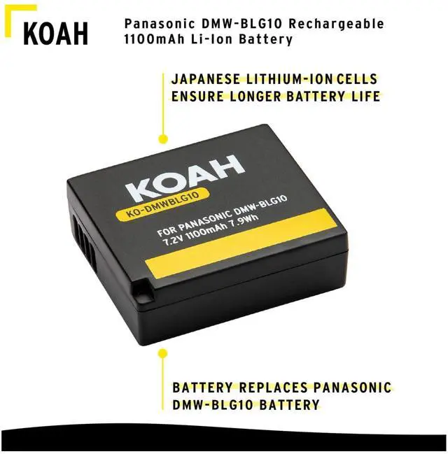 Alt view image 4 of 7 - Koah PRO Rechargeable DMW-BLG10 Replacement 1100mAh Li-Ion Battery - Compatible with Panasonic Lumix DMC-GF3, DMC-GF5, DMC-GF6, DMC-GX7, DMC-LX100, DMC-GX85, DMC-ZS100, and DMC-ZS60 Cameras