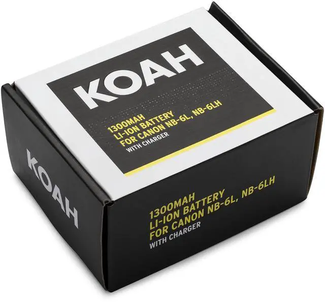 Alt view image 6 of 7 - Koah PRO Rechargeable Replacement 1300 mAh Li-Ion Battery and Charger Compatible with Canon NB-6L, NB-6LH, small, compact and ultra portable spare charge kit, USB charging output for digital camera