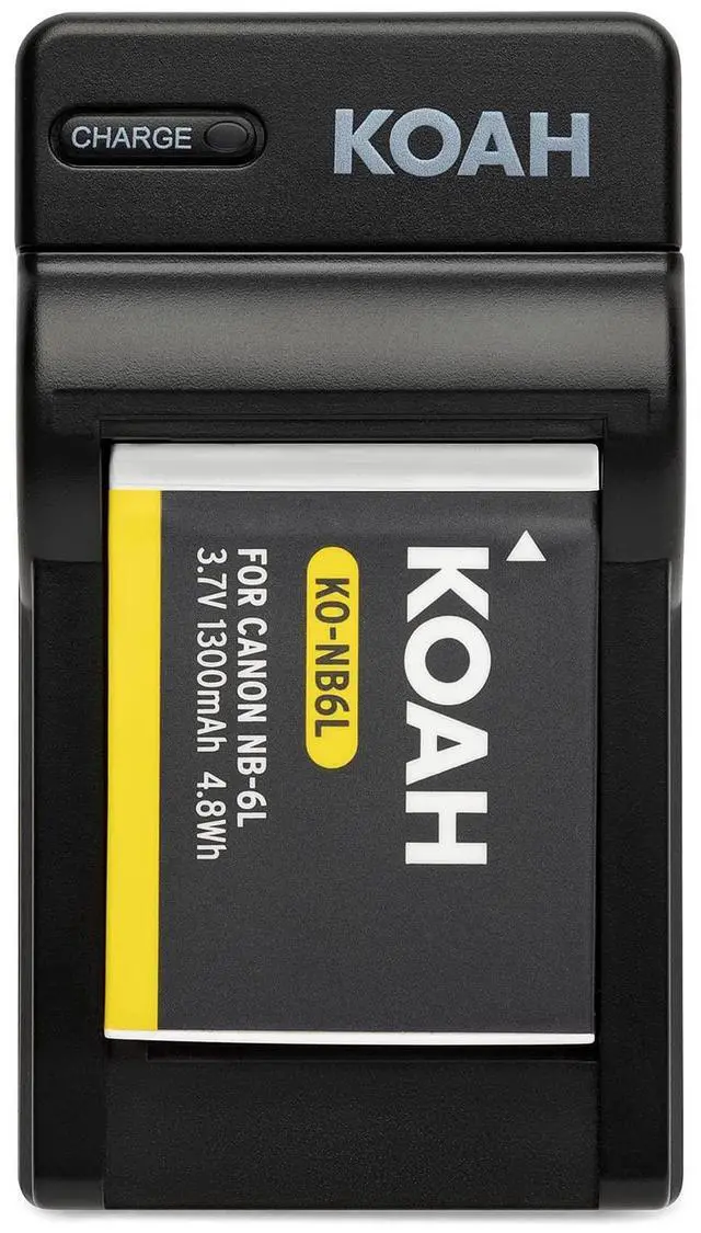 Alt view image 3 of 7 - Koah PRO Rechargeable Replacement 1300 mAh Li-Ion Battery and Charger Compatible with Canon NB-6L, NB-6LH, small, compact and ultra portable spare charge kit, USB charging output for digital camera