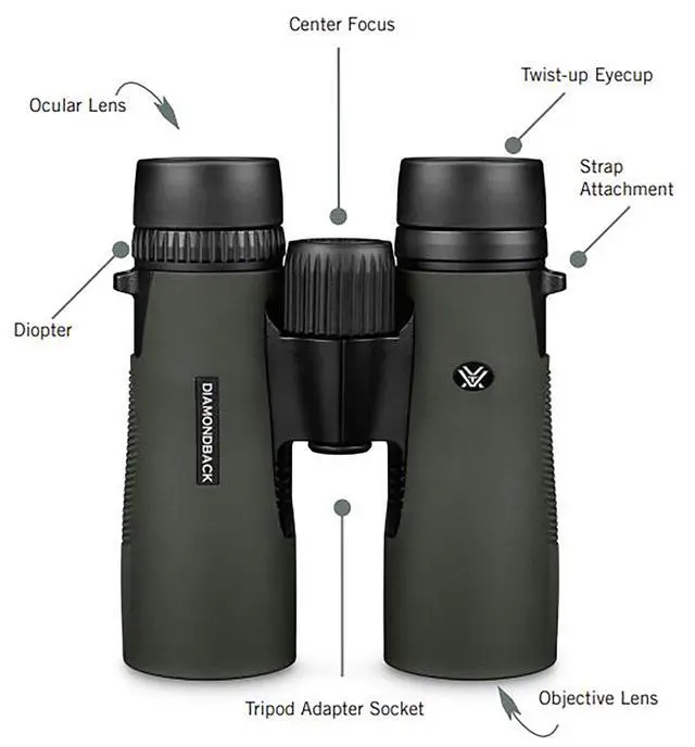 Alt view image 5 of 5 - Optics Diamondback Roof Prism Binoculars 10x42