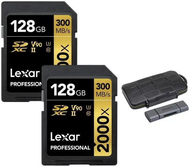Main image of Lexar Professional 128GB 2000x UHS-II SDXC Memory Card (2-Pack) Bundle with Card Reader (3 items)