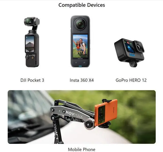 Alt view image 4 of 7 - Movmax Blade Arm for DJI Pocket 3, Insta 360, and GoPro HERO 12 Cameras with N2 Arm Technology Bundle with Waterproof Hard Case (Black) (2 Items)