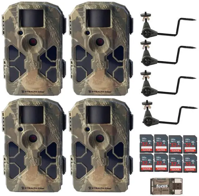 Main image of Stealth Cam G42NG No-Glo Trail Camera 4-Pack Ready-to-Go Bundle with Game Cam Holders, Memory Cards, and Focus Camera USB Reader (17-Items)