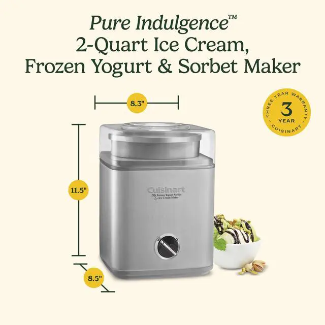 Alt view image 6 of 6 - Ice Cream Maker Machine, 2-Quart Ice Cream, Sorbet and Frozen Yogurt Machine, Fully Automatic Double-Insulated Freezer Bowl Makes Frozen Desserts in Under 30 Minutes, ICE30BCP1, Silver