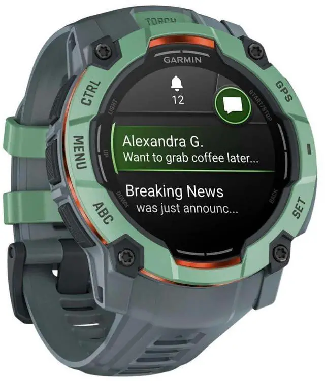 Alt view image 14 of 15 - Garmin Instinct® 3 50mm, AMOLED Display, Rugged Outdoor GPS Smartwatch, Metal-Reinforced Bezel, Built-in Flashlight, Up to 18 Days of Battery Life, Neo Tropic/Twilight