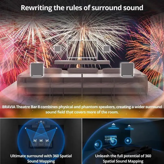 Alt view image 2 of 7 - Sony HT-A9000 BRAVIA Theater Bar 9 with Dolby Atmos and 360 Spatial Sound Mapping (Black) Bundle with Wireless Subwoofer, Rear Speakers, and Bookshelf Speaker Stands (Matte Black, Pair) (4 Items)