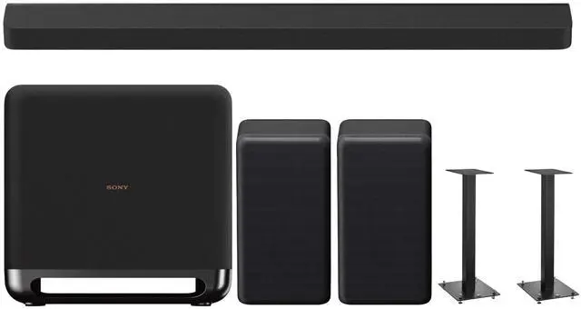 Main image of Sony HT-A9000 BRAVIA Theater Bar 9 with Dolby Atmos and 360 Spatial Sound Mapping (Black) Bundle with Wireless Subwoofer, Rear Speakers, and Bookshelf Speaker Stands (Matte Black, Pair) (4 Items)